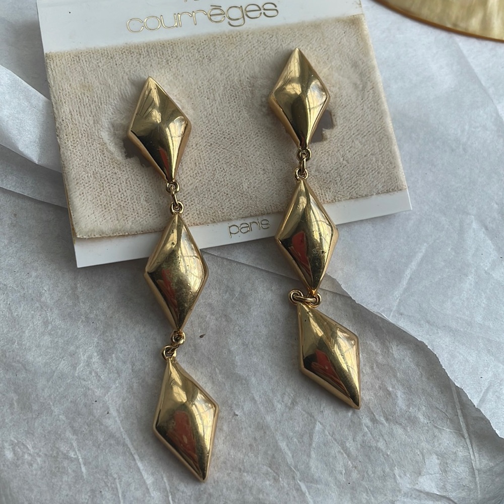 Gorgeous original vintage COURREGES gold tone dangling earrings earring